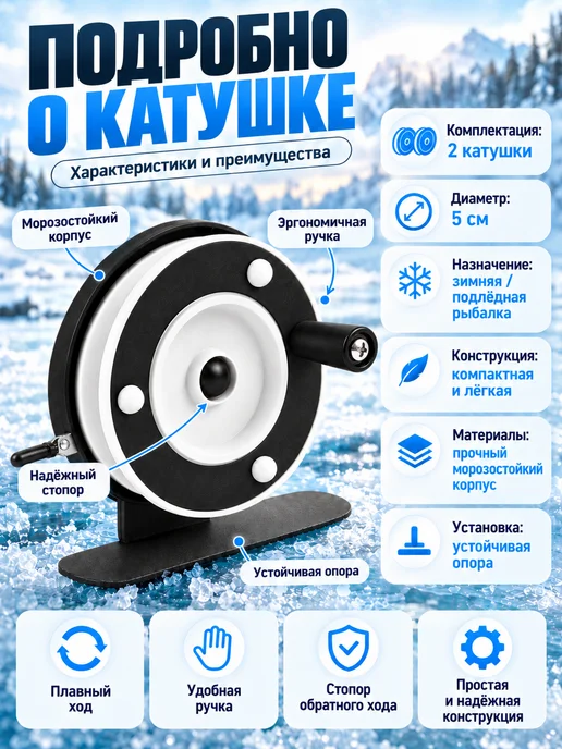 Клюёт_174 Зимняя катушка рыболовная 2 шт, 2 шт, фото 2