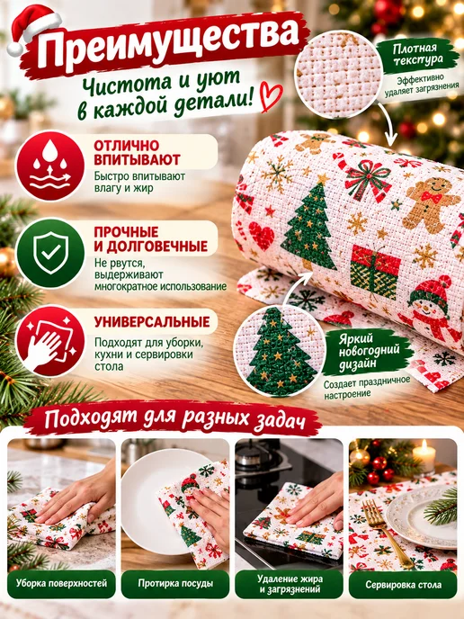 Кухонные салфетки новогодние, белый, фото 2