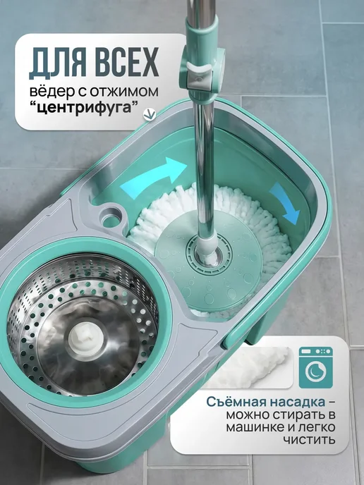 Швабра круглая вращающаяся телескопическая, вариант, фото 4