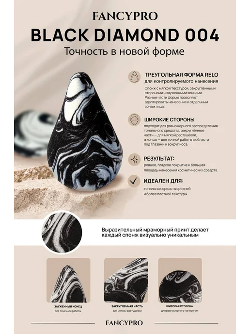 FANCYPRO Спонж для макияжа Black Diamond треугольная форма RELO, черный, фото 3