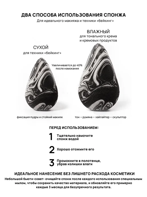 FANCYPRO Спонж для макияжа Black Diamond треугольная форма RELO, черный, фото 5