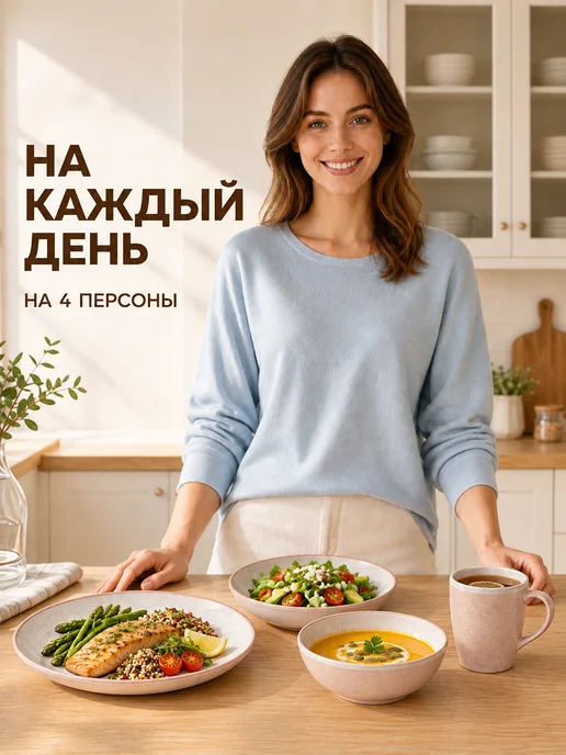 GT Сервиз столовый под гранит с кромкой 16 предметов керамика, розовый, фото 2