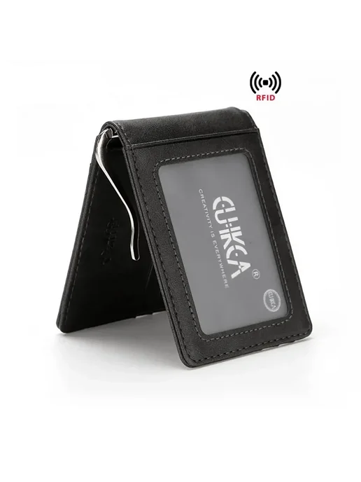 Мужской кошелек с Rfid-защитой, минималистичный металлически, коричневый, фото 2