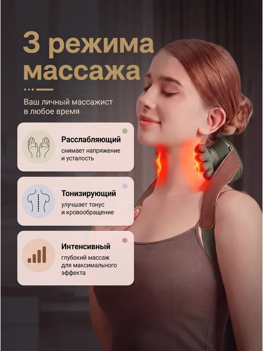 Массажер для шеи, плеч и спины электрический с пальчиками, зеленый, фото 3