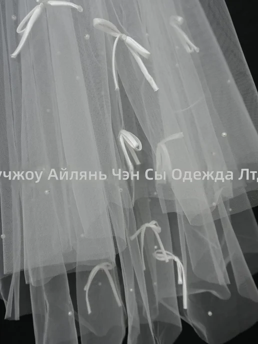 Фата для невесты белая с бантом из мягкого тюля, белый, фото 4