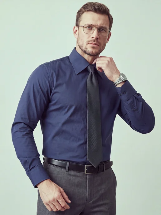 SUITBASE Рубашка с длинным рукавом классическая, синий, фото 3