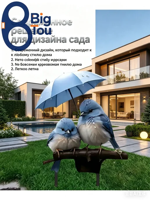 Садовая фигурка птица на колышке, ABS-пластик, 30×23,5 см, 30x23.5 см