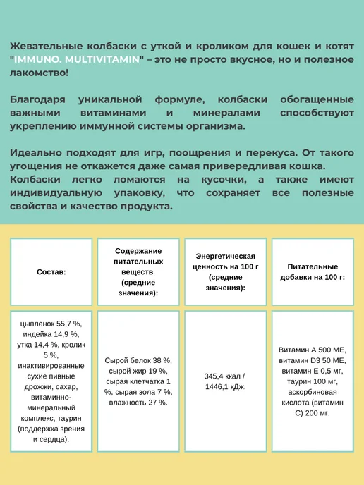 MOLINA Колбаски жевательные для кошекс уткой и кроликом, 20г, 20 г, фото 2