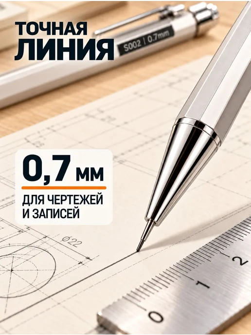 Механический карандаш Deli S002 + комплект грифелей (20 0.7, серый, фото 3
