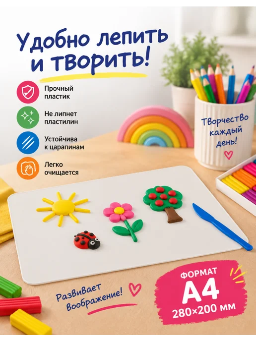 Пифагор Дощечки для лепки набор А4 белые 3 шт, 3 шт, фото 6