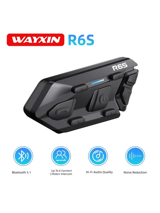WAYXIN Мотоциклетная гарнитура-интерком R6s Bluetooth 1200M, черный, фото 2