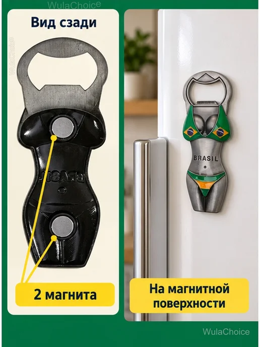 Открывалка для бутылок с магнитами «Бразилия», синий, фото 5
