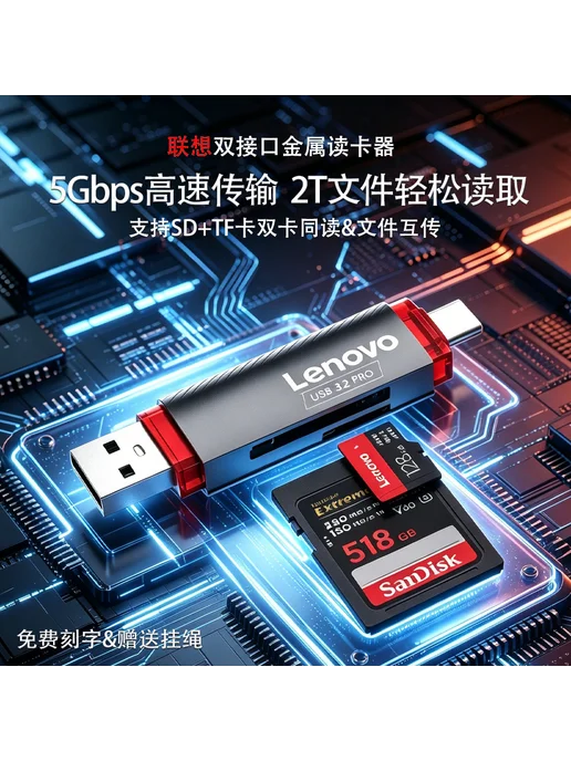 Нет бренда Картридер USB Type-C для SD и microSD, 480 Мбит с, красный, белый, фото 2
