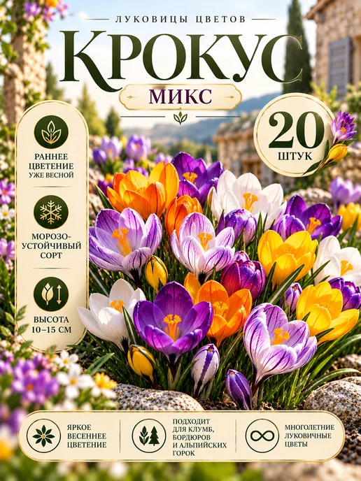 Крокусы луковицы многолетние Микс 20 шт, 20 шт