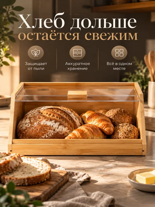 Yantis HOME Хлебница деревянная с крышкой на кухню, вариант, фото 3
