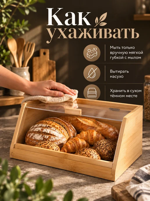 Yantis HOME Хлебница деревянная с крышкой на кухню, вариант, фото 5