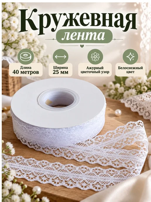 Biser-businka Кружево для рукоделия 25 мм - 9 метров, 40 м