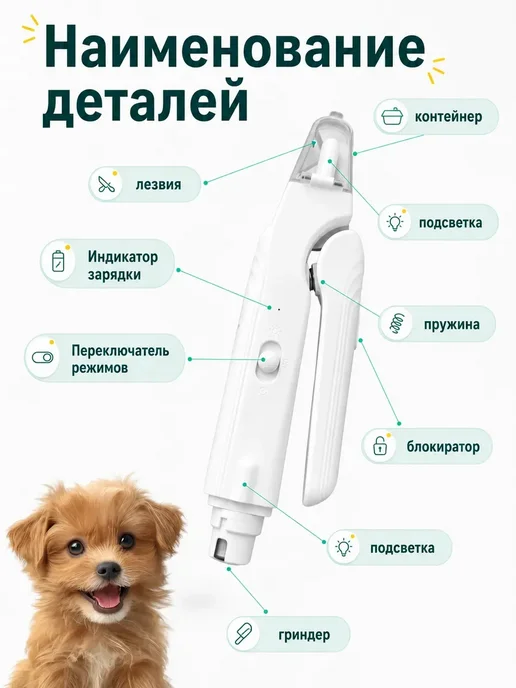 Когтерезка с гриндером для кошек и собак с подсветкой, белый, фото 6