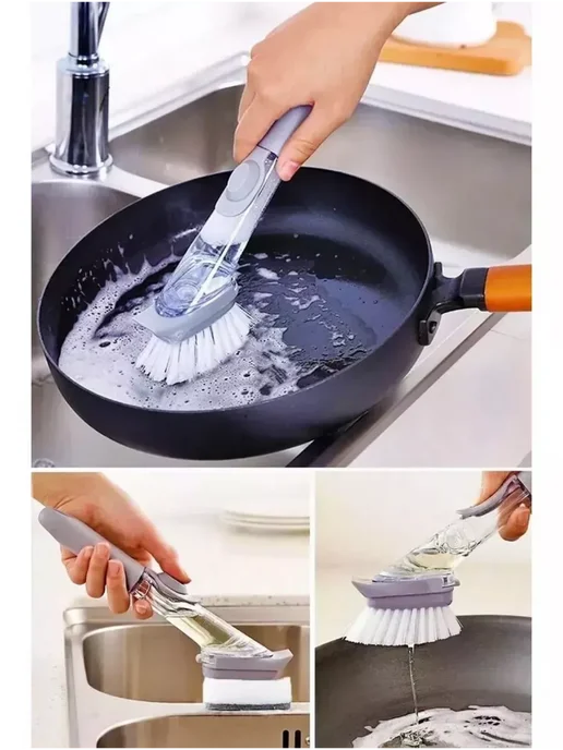 Щетка и губка со скребком с дозатором,белый,серый,белый, белый