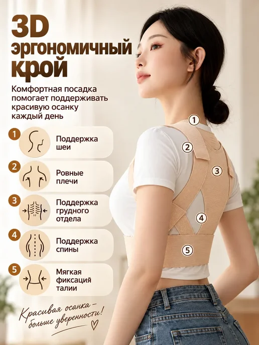 Корсет для осанки спины ортопедический, бежевый, фото 3