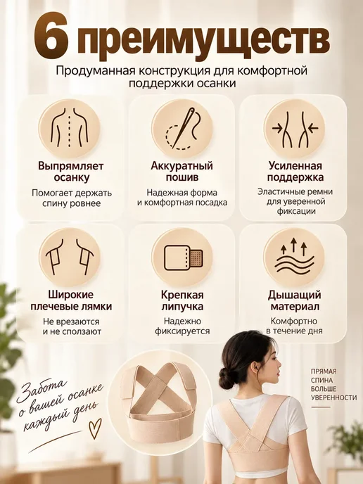 Корсет для осанки спины ортопедический, бежевый, фото 5
