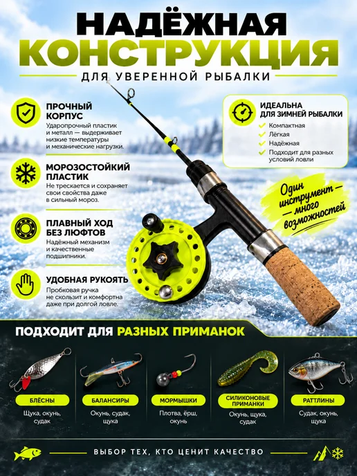 На крючке! Инерционная катушка с фрикционом для зимней рыбалки, вариант, фото 5