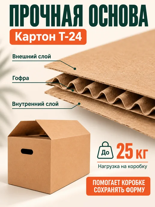 INHOMEKA Картонные коробки для переезда 40х30х30 с ручками, 10 шт, фото 5