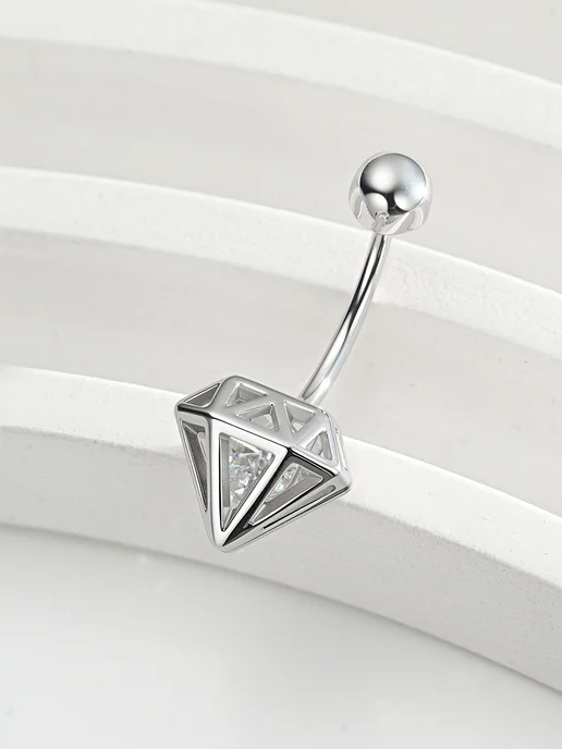 PANTERA_jewellery Пирсинг в пупок Кристалл серебро 925 с фианитом, серебристый, фото 2