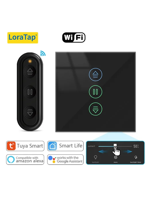 LoraTap Роликовые шторы чёрные с управлением Smart Life 4 Ch, черный, фото 2