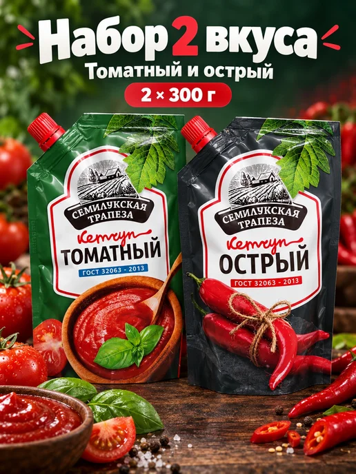 Семилукская Трапеза Набор кетчупов Томатный и острый 2 шт, 2 шт
