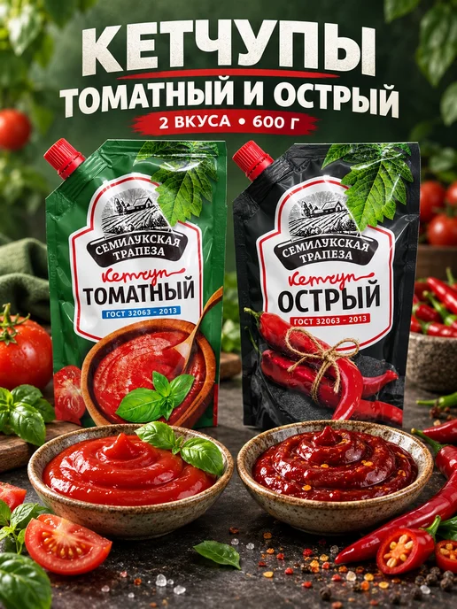 Семилукская Трапеза Набор кетчупов Томатный и острый 2 шт, 2 шт, фото 3