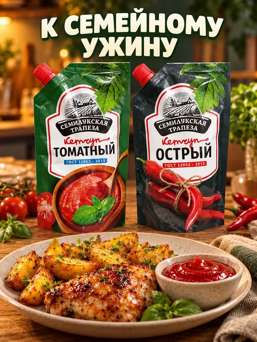 Семилукская Трапеза Набор кетчупов Томатный и острый 2 шт, 2 шт, фото 4