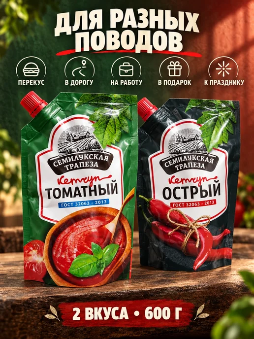 Семилукская Трапеза Набор кетчупов Томатный и острый 2 шт, 2 шт, фото 6