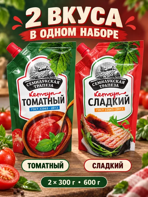 Семилукская Трапеза Кетчупы томатный Сладкий 300 г 4 шт, 2 шт, фото 2
