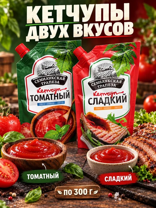 Семилукская Трапеза Кетчупы томатный Сладкий 300 г 4 шт, 2 шт, фото 3