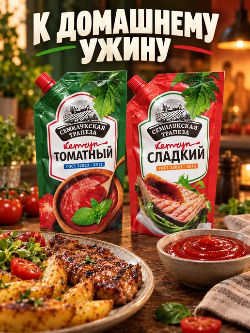 Семилукская Трапеза Кетчупы томатный Сладкий 300 г 4 шт, 2 шт, фото 4