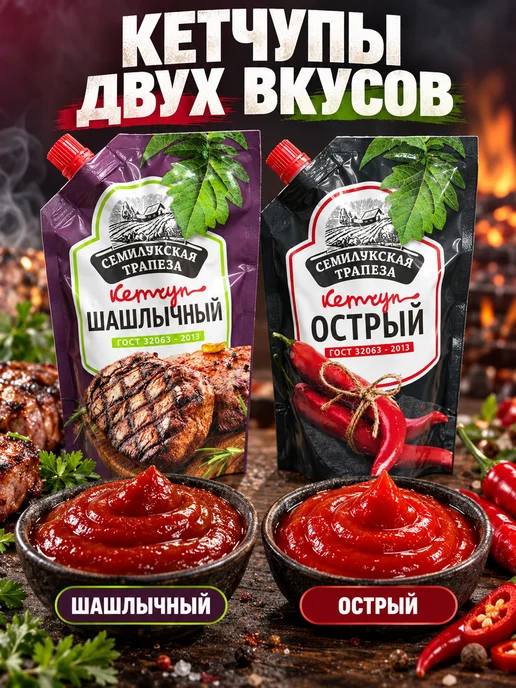 Семилукская Трапеза Набор кетчупов Шашлычный и острый 2 шт, 2 шт, фото 3