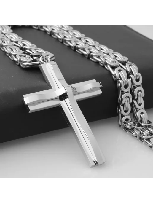 Granny Chic Мужское ожерелье с крестом из нержавеющей стали, Silver, 71с, серебристый, фото 2