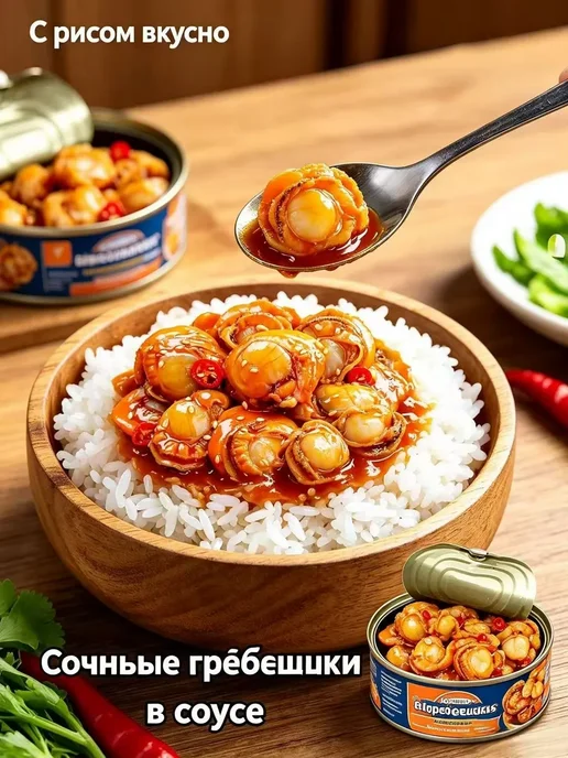 Консервы из морского гребешка в соусе, 100 г, 100 г, фото 5