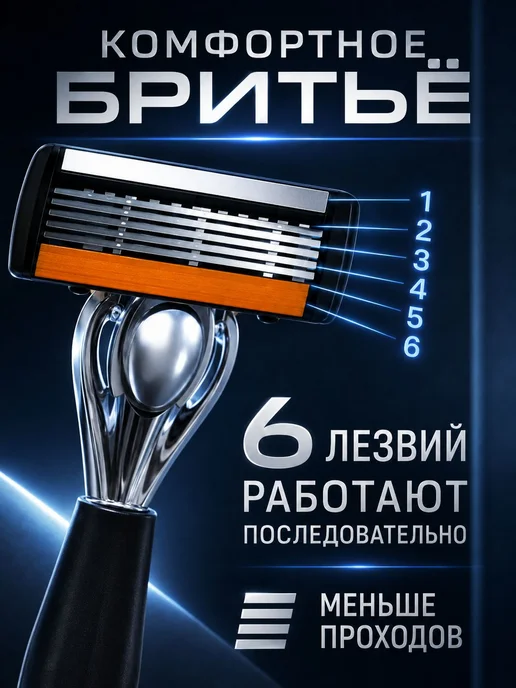 6-слойная ручная бритва для мужчин для бритья волос, вариант, фото 4
