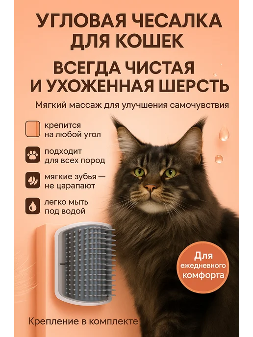 FranklinMART Щетка-чесалка для животных на стену с креплением, серый, фото 3