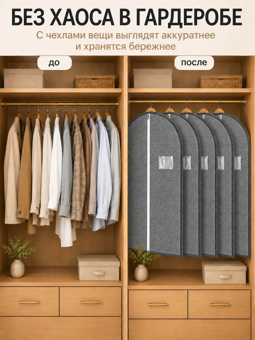 Чехол для одежды на молнии 60х80 - 2 шт, 2 шт, фото 7