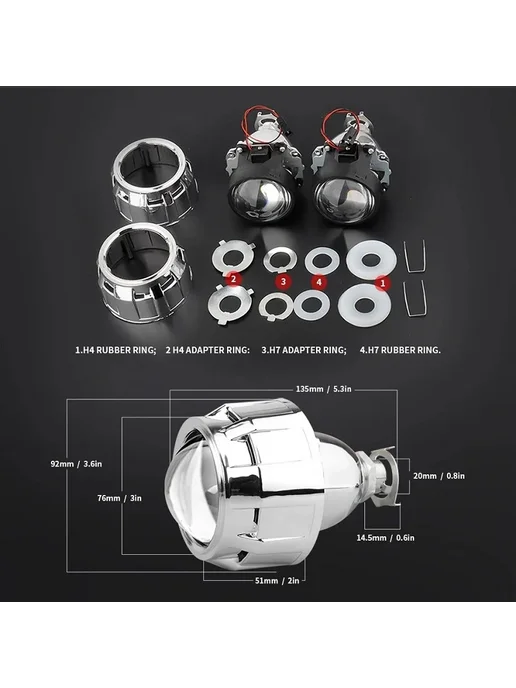 EURS 2,5-дюймовые биксеноновые HID-линзы для фар H4 H7 H11 9005 H, вариант, фото 5