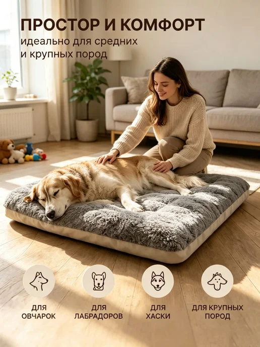 Утеплённая лежанка для собак 90×60 см, 90x60 см