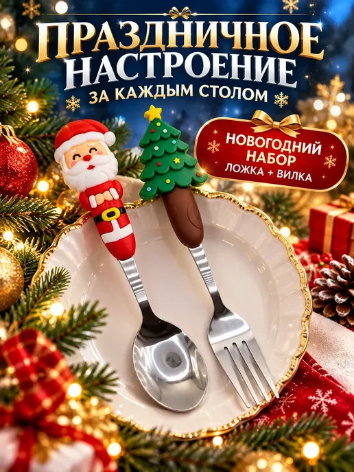ЛАМ2 Подарок на новый год. набор десертные ложка вилка 1 персон, серый, фото 2