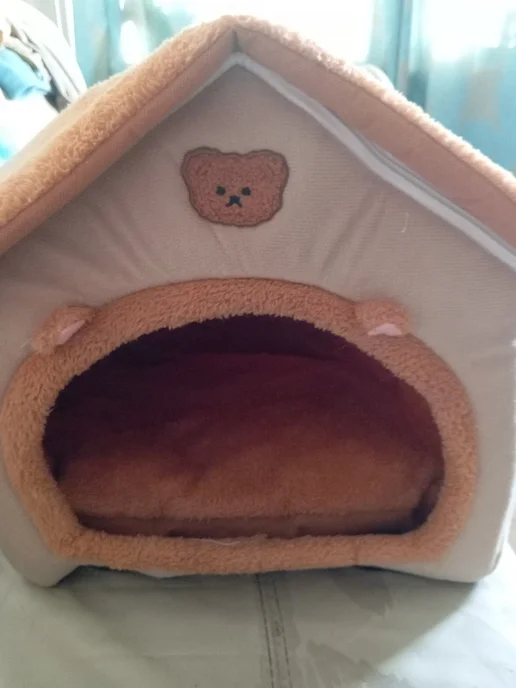 FromMyHeart Кошачий домик лежанка для кошек щенков и собак мелких пород, коричневый, фото 6
