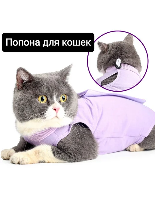 Попона для кошек, послеоперационная, размер L, фиолетовый