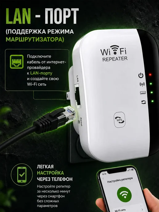 Усилитель беспроводного Wi-Fi сигнала репитер, белый, фото 6