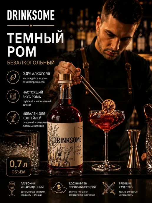 Drinksome Темный ром безалкогольный Pirate Rum 700 мл, 700 мл, фото 2