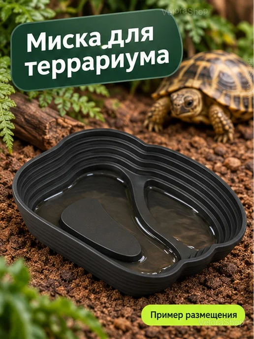Поилка-купальня для рептилий с двумя отделениями, черный, фото 2